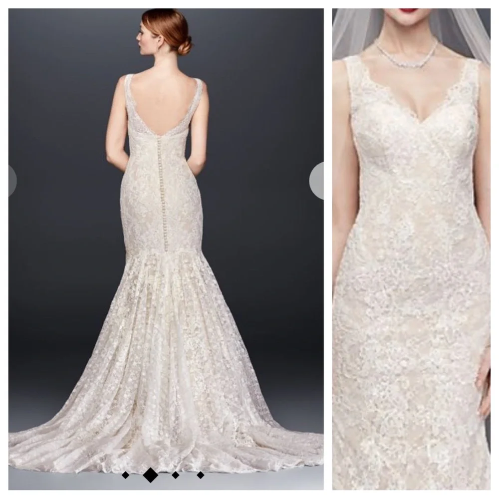 oleg cassini lace trumpet wedding dress - Picture 2 of 16